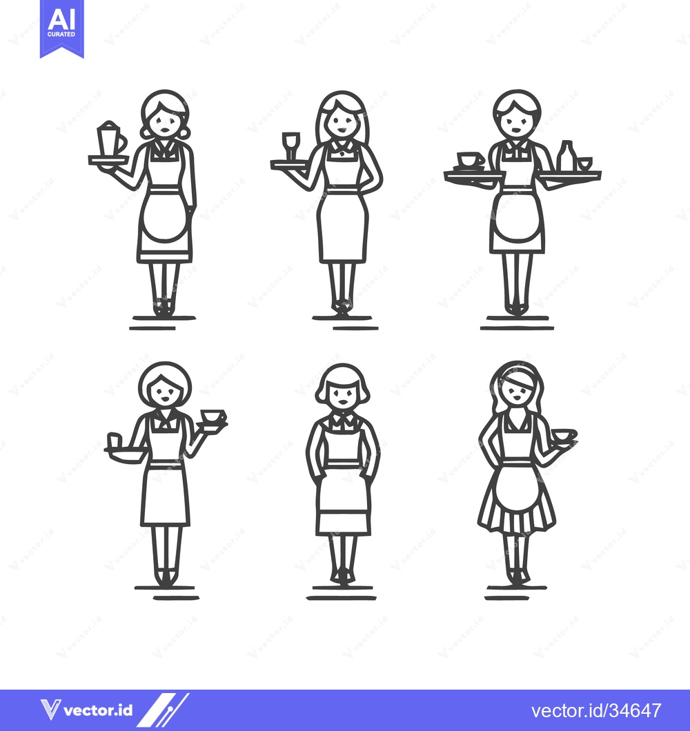 Premium Vector dari Waitresses in Outlines - A Collection of Restaurant Service Illustrati