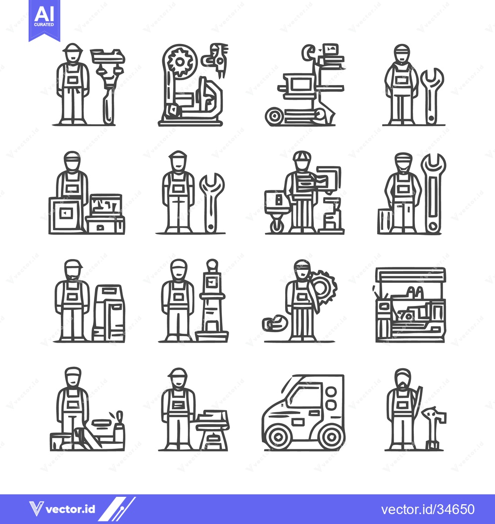 Premium Vector dari Mechanic and industrial worker icons set for various projects.