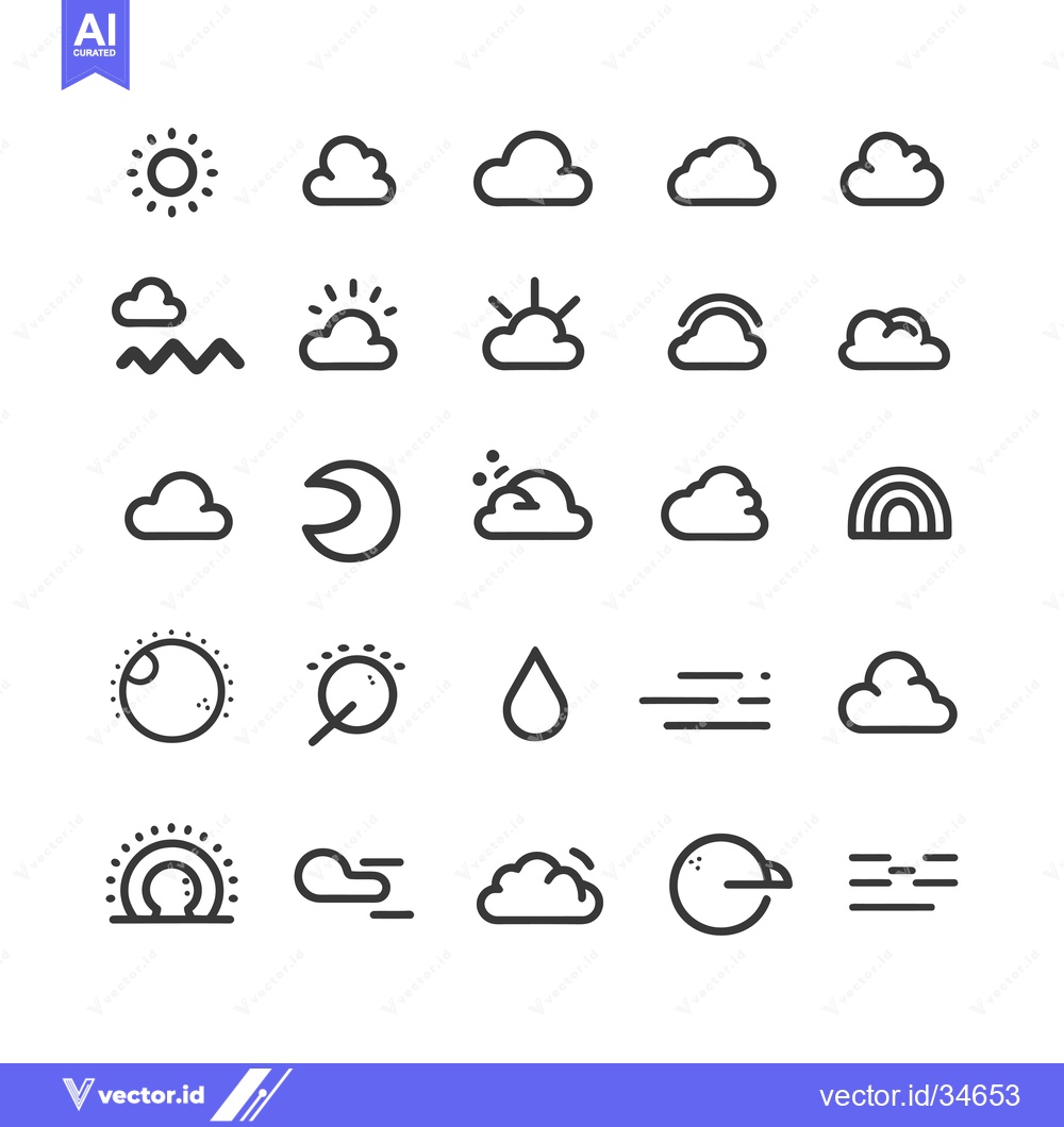 Premium Vector dari Collection of Weather Icon Line Drawings