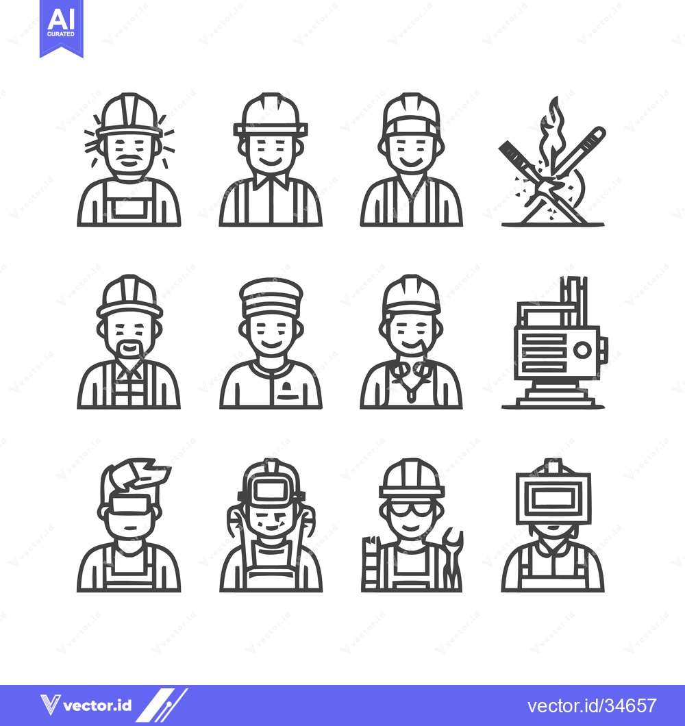 Premium Vector dari Diverse Line Art Illustrations of Construction Workers and Tools.