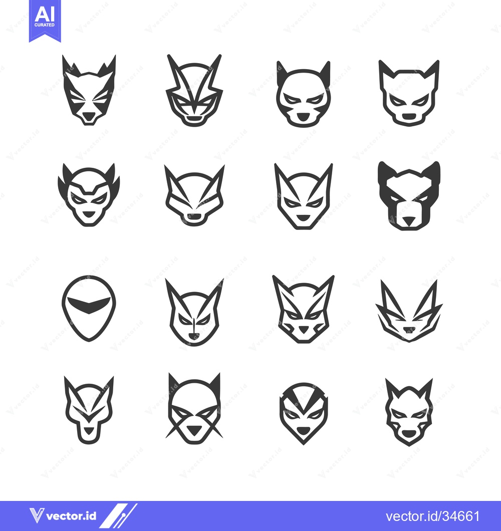 Premium Vector dari Collection of Wolf Head Logos in Black and White