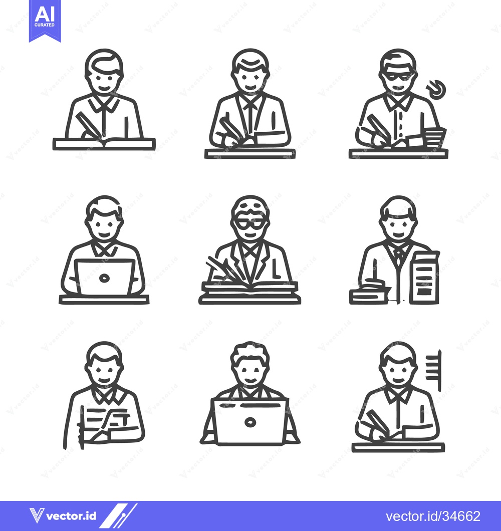 Premium Vector dari People working on desks with pens and laptops.