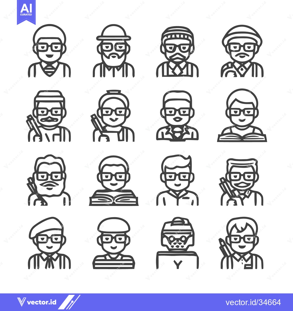 Premium Vector dari Diverse Collection of Illustrated People with Glasses in Various Style