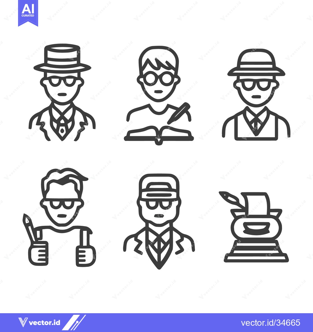 Premium Vector of Illustrative Icons Depicting Writers, Authors, and Creative Profession