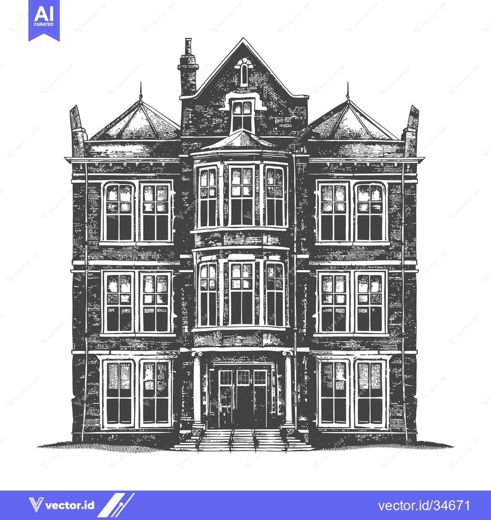 Premium Vector dari Grand Victorian Style Brick House Exterior Facade