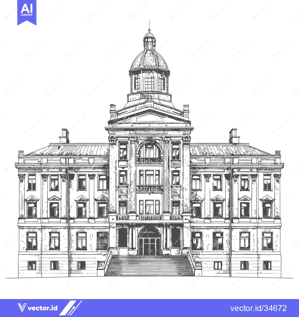 Premium Vector dari Grand Architectural Drawing Of A Classic Building