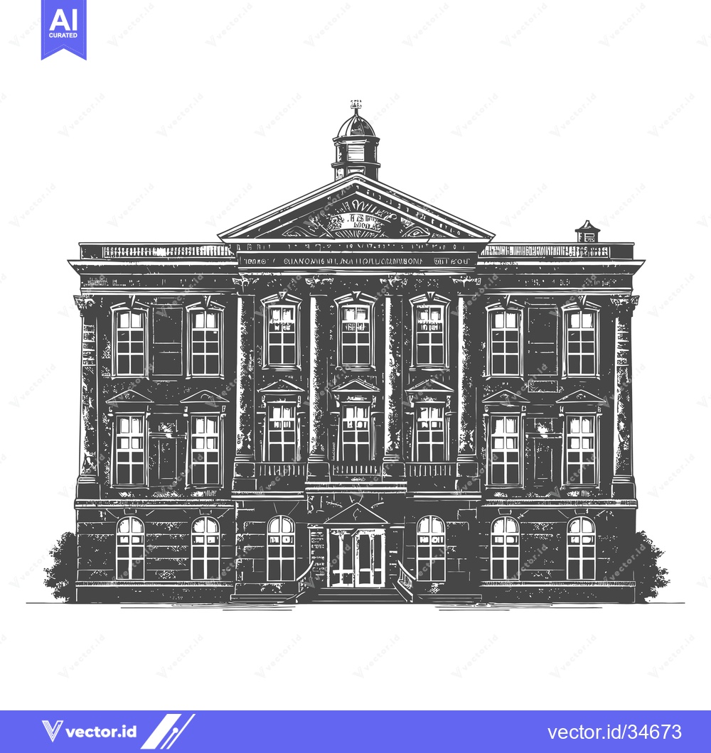 Premium Vector of Grand Classical Building Architectural Drawing Illustration