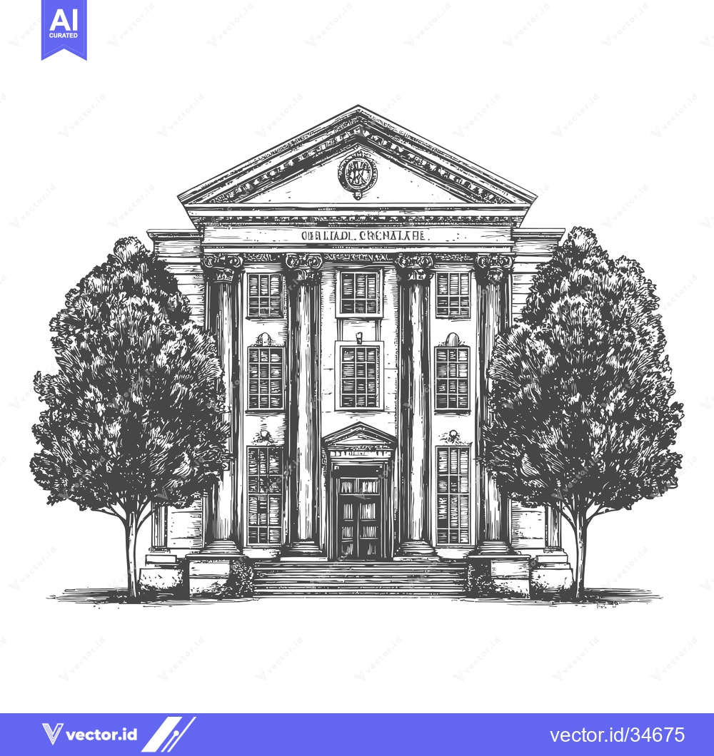 Premium Vector dari Classical Building Facade with Trees on Either Side
