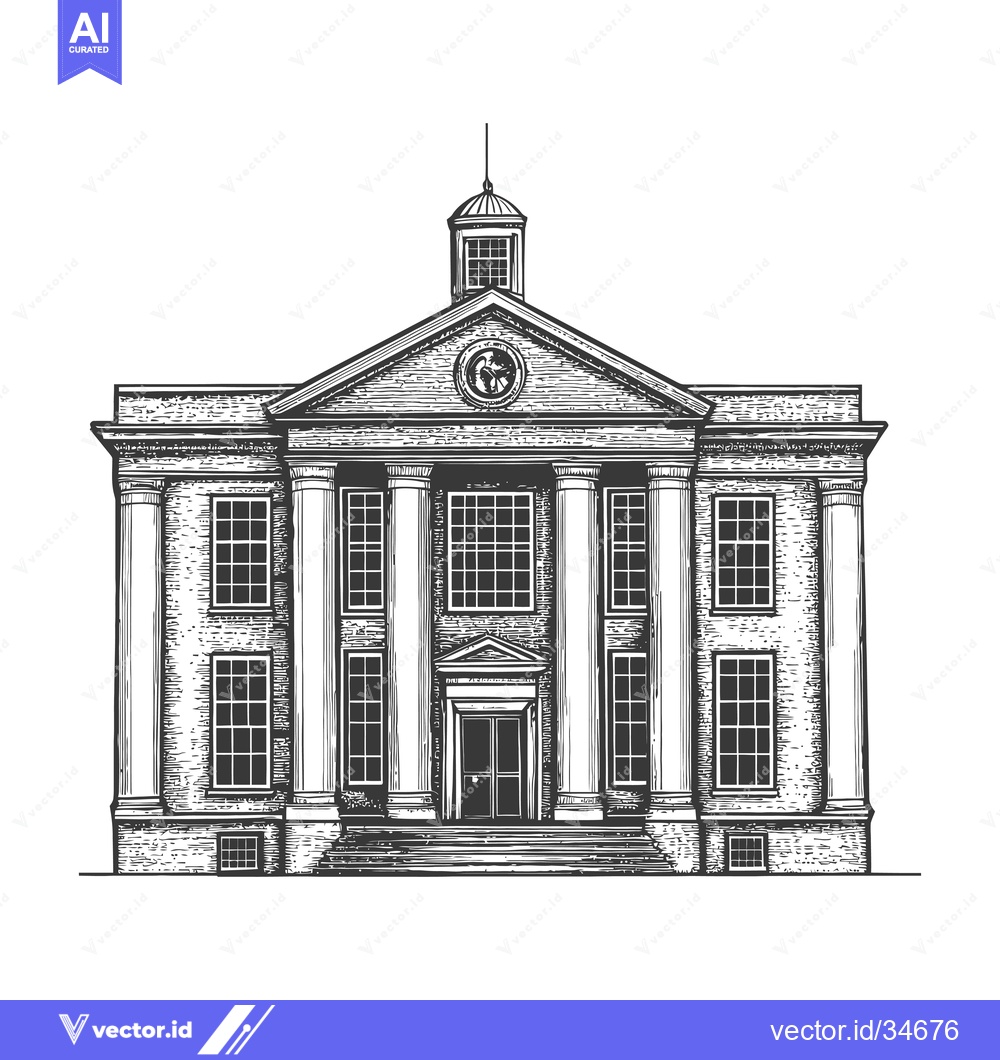 Premium Vector dari Classic Brick Building With Columns And Clock Tower