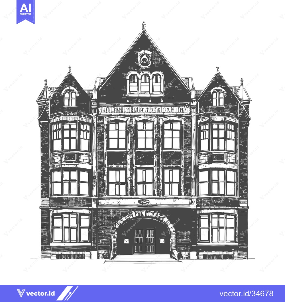 Premium Vector dari Grand Victorian Era Brick Building Architectural Drawing