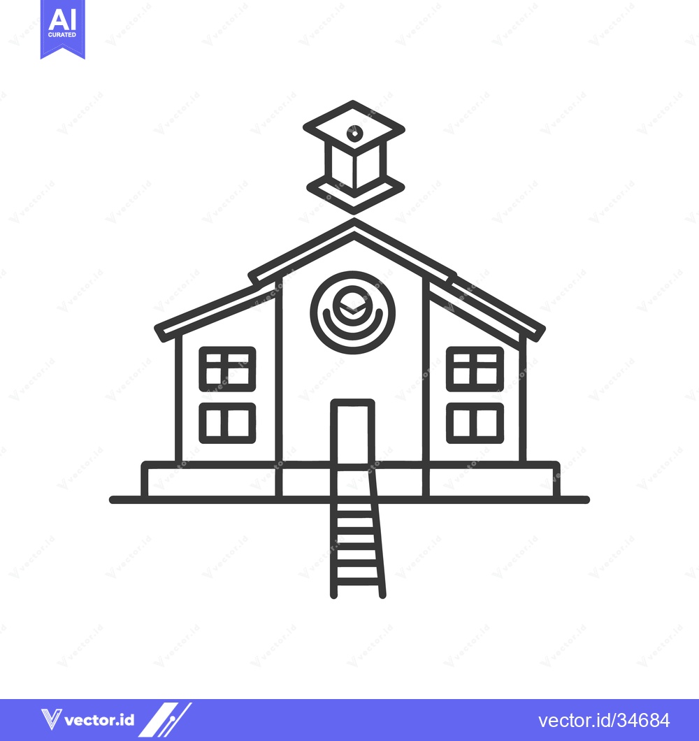 Premium Vector of A stylized illustration depicts a schoolhouse with steps and windows