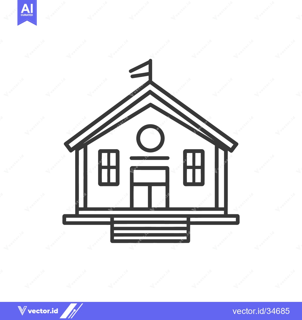 Premium Vector of Simple black line drawing depicting a small building with a flag