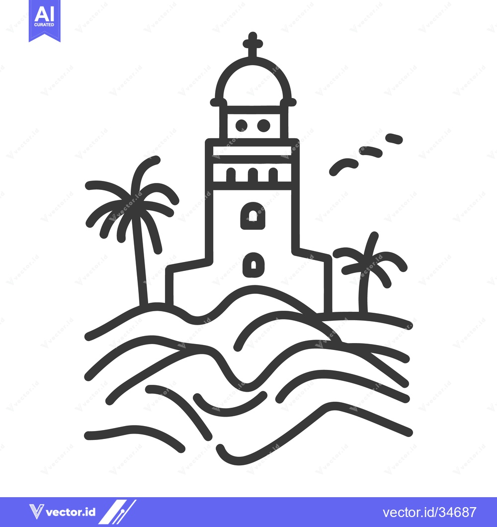 Premium Vector dari An illustrated black and white image of a coastal lighthouse scene