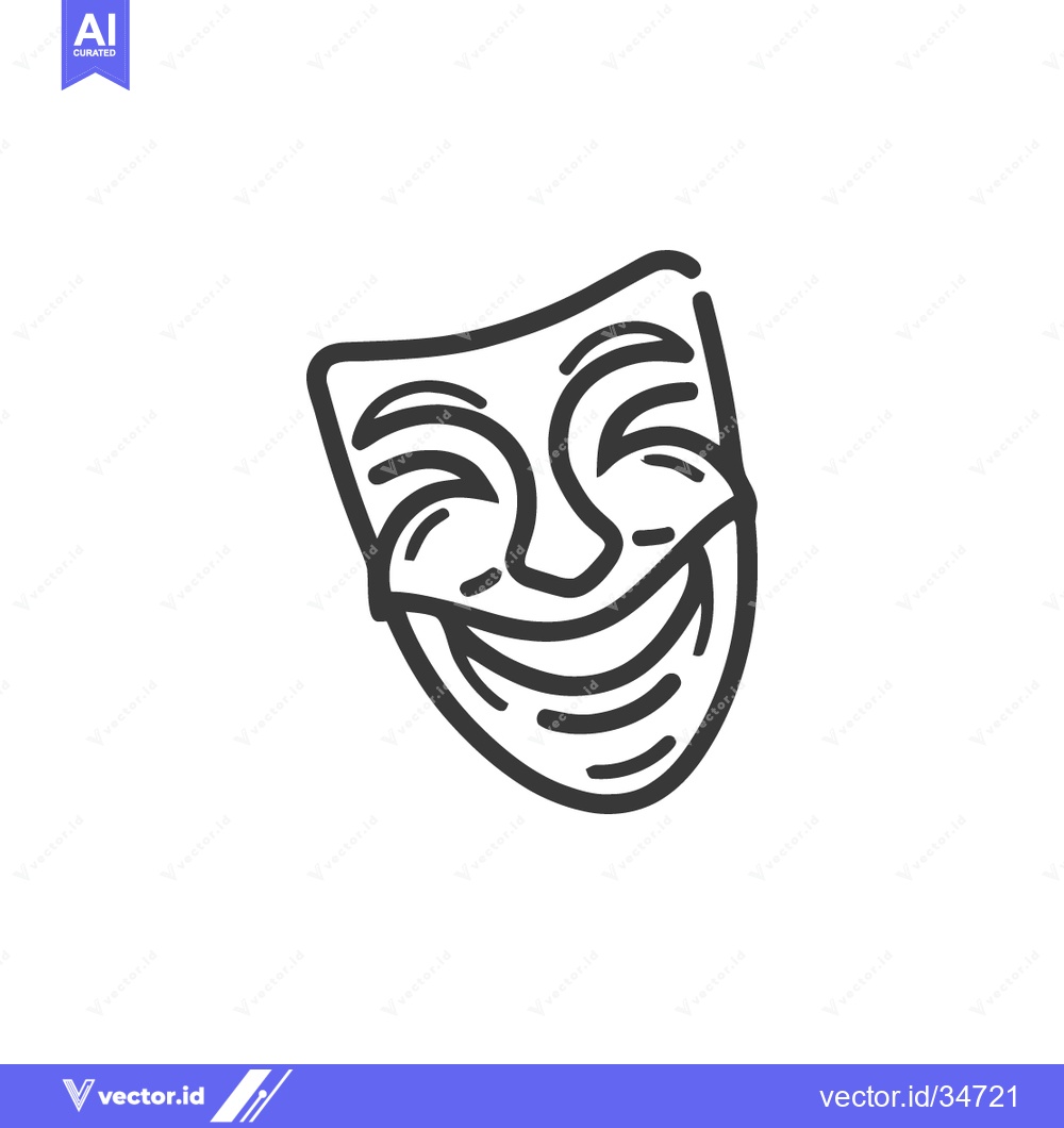 Premium Vector of Smiling Mask Line Art: Joyful Expression, Minimalist Design, Theatrica