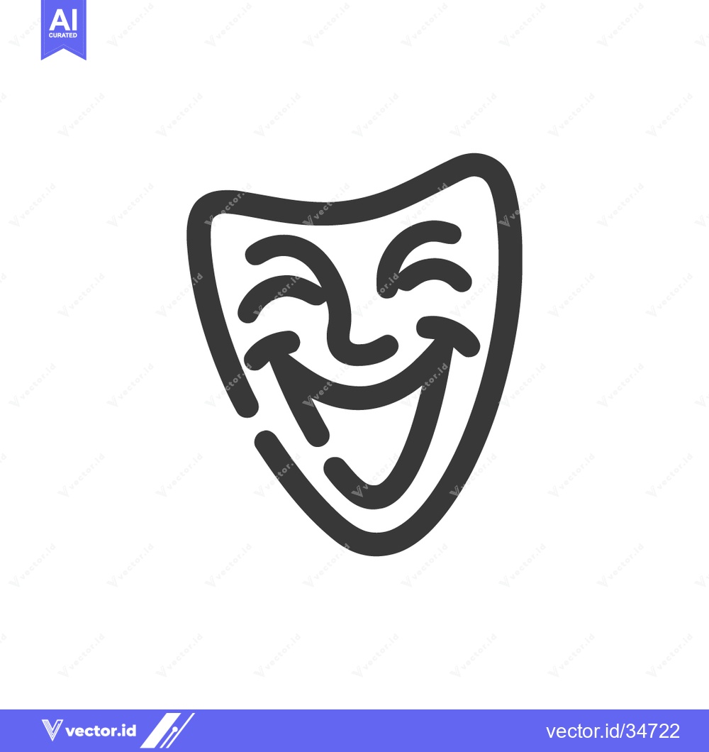 Premium Vector dari Minimalist Line Art: Smiling Comedy Mask Icon on White Background
