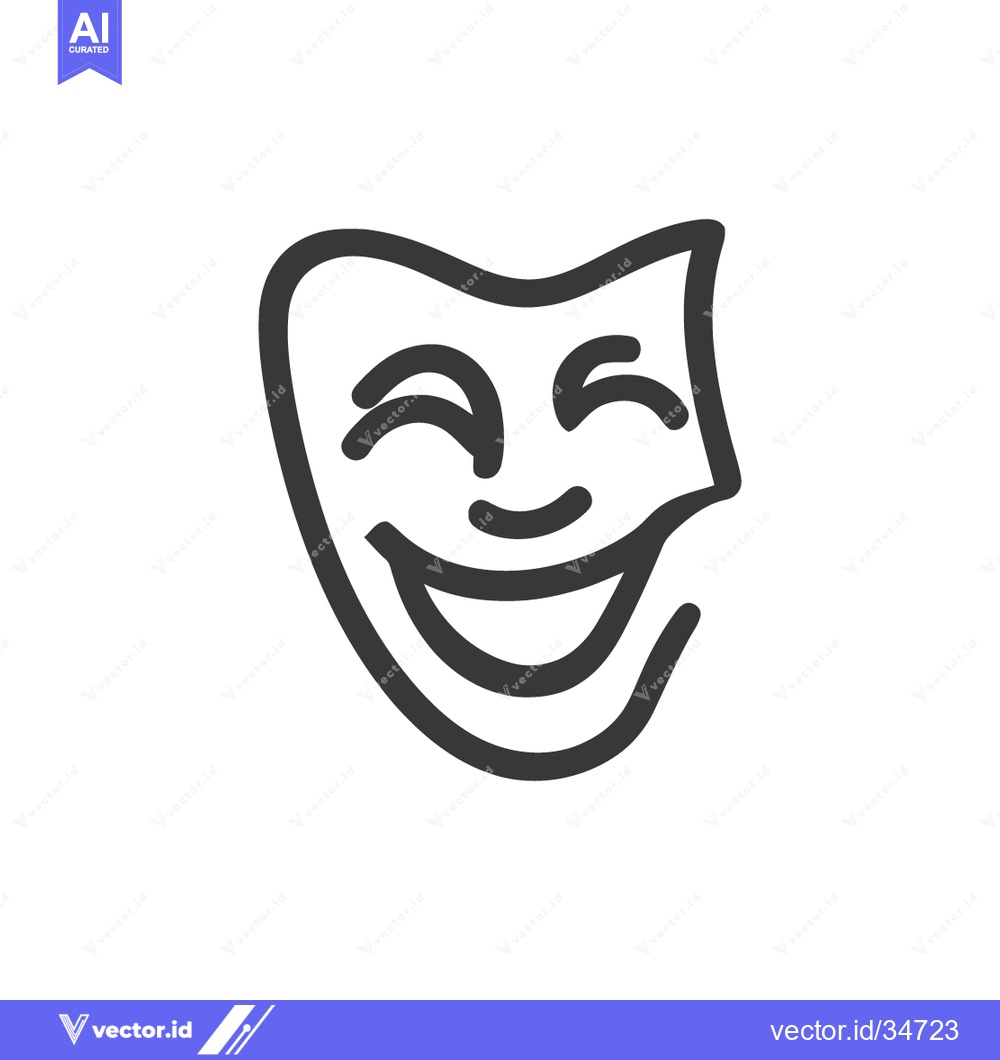 Premium Vector of Minimalist Smiling Mask Icon: Joyful Expression in Simple Line Art