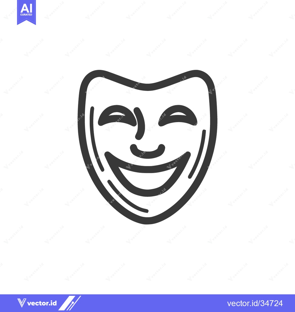 Premium Vector dari Smiling Comedy Mask Icon, Theatrical Symbol, Isolated on White Backgro
