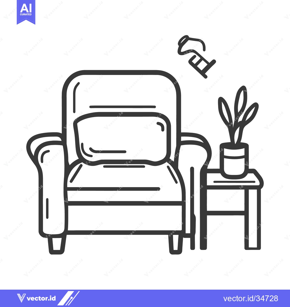 Premium Vector dari Simple line drawing of an armchair and potted plant