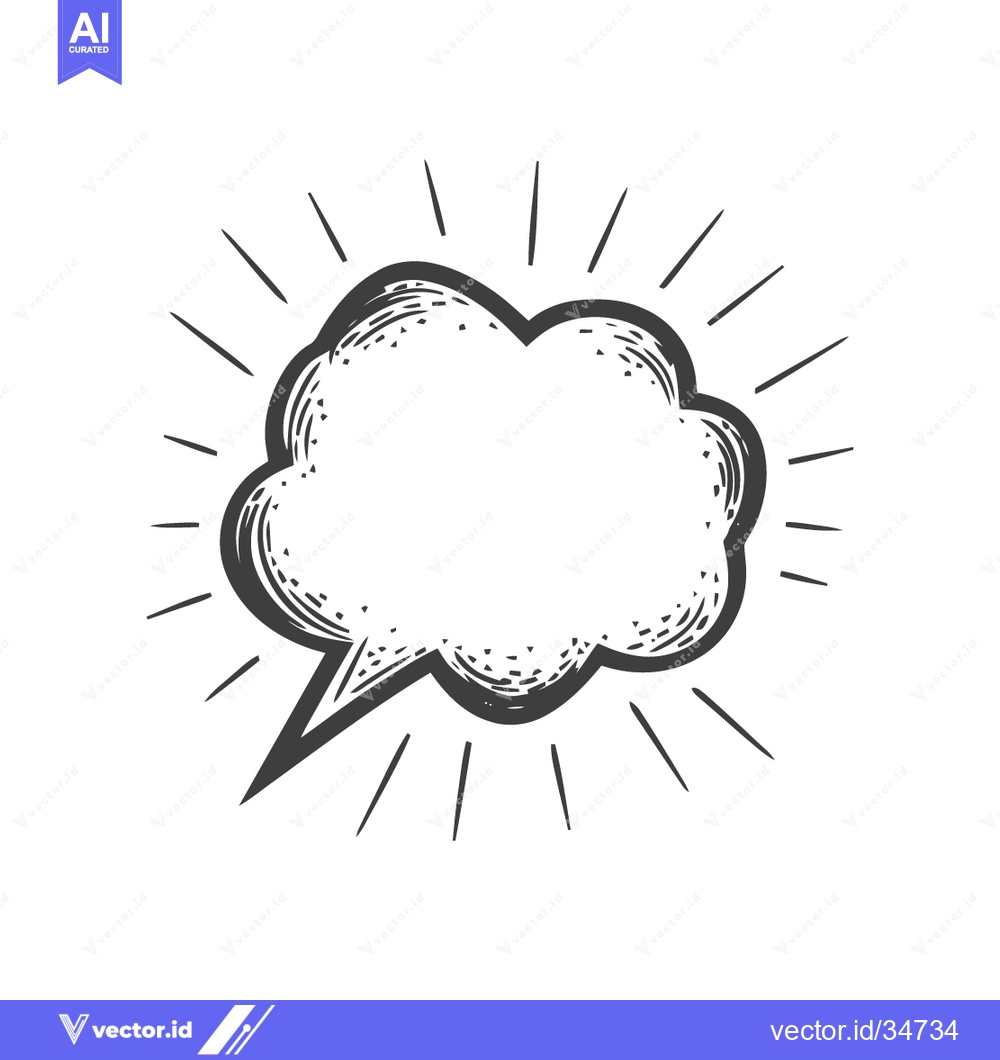 Premium Vector dari Hand-Drawn Speech Bubble with Rays, Vintage Style, Isolated on White