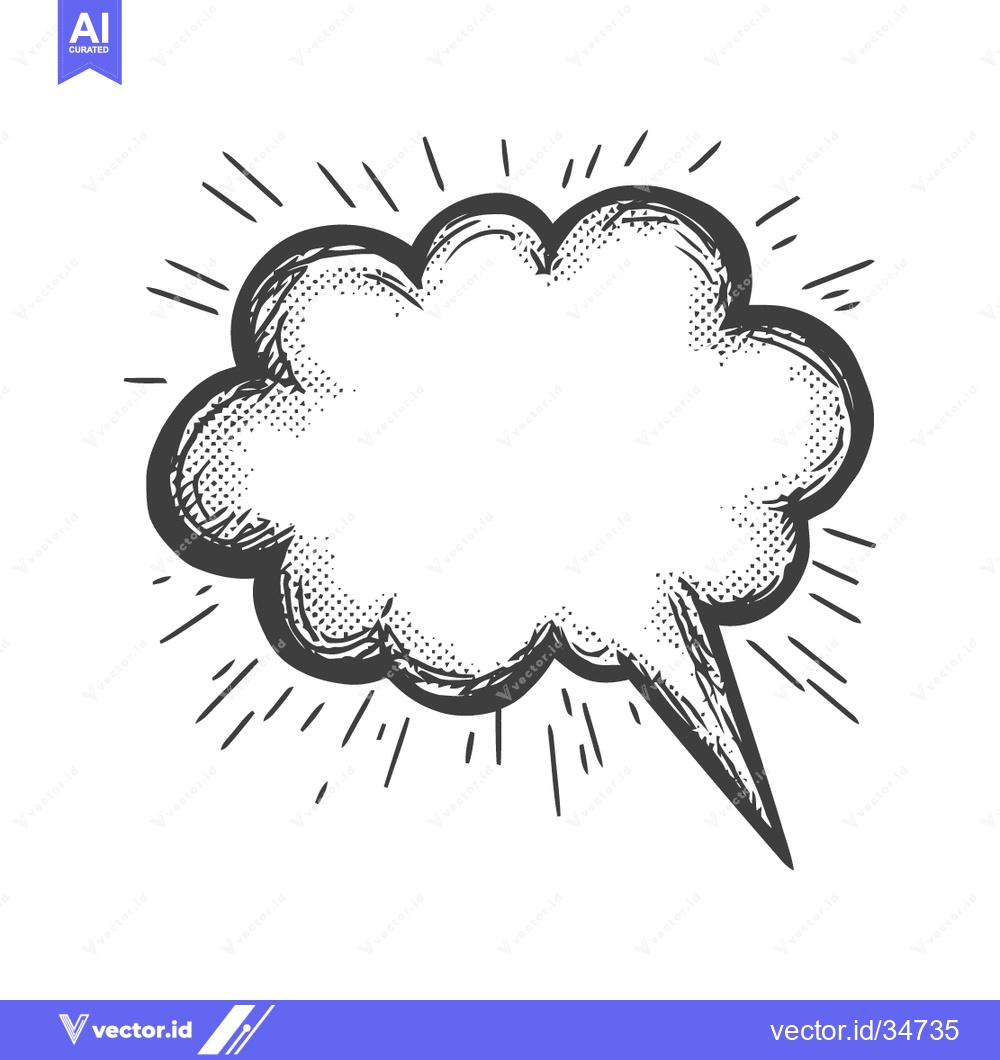 Premium Vector of Hand-Drawn Comic Speech Bubble with Halftone Texture and Burst Lines