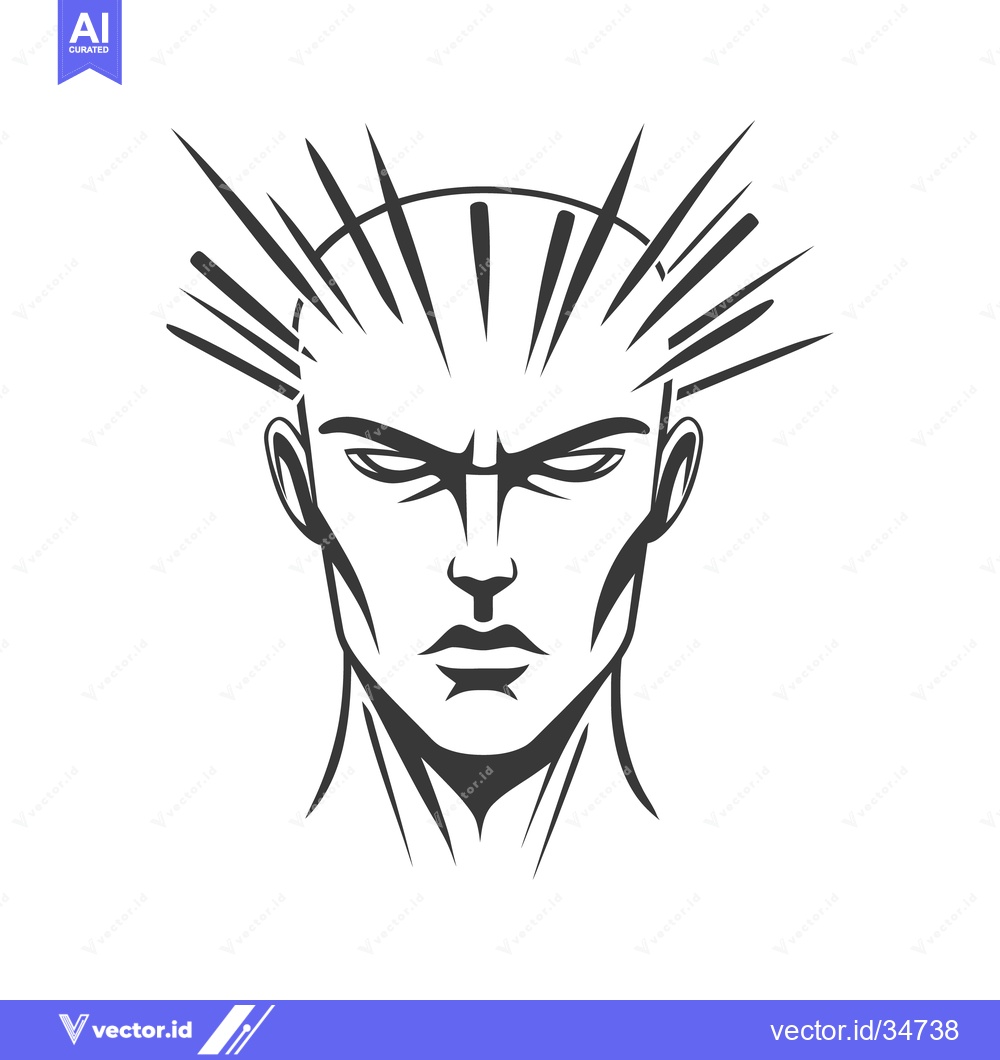 Premium Vector of A stern portrait of an angry human face with spiky hair
