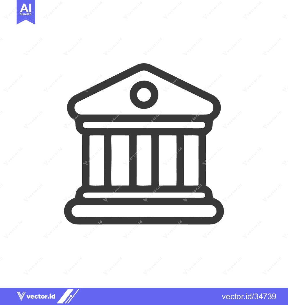 Premium Vector of Minimalist Bank Icon: Classic Architecture with Bold Outline on White