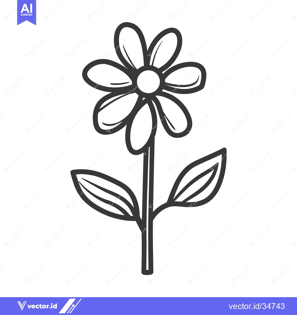 Premium Vector of A simple line drawing depicting a daisy flower on its stem