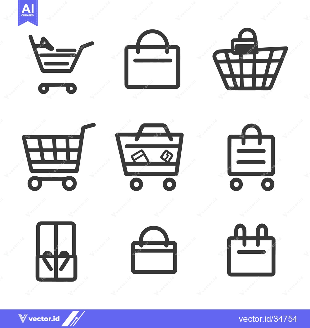 Premium Vector of Nine different illustrations depicting shopping carts shopping bags an
