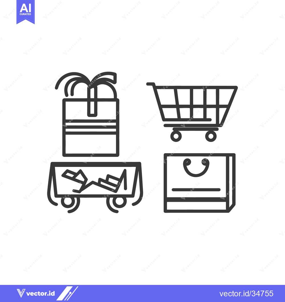 Premium Vector dari Outlined Shopping Cart Gifts Package and Shopping Bag Icons
