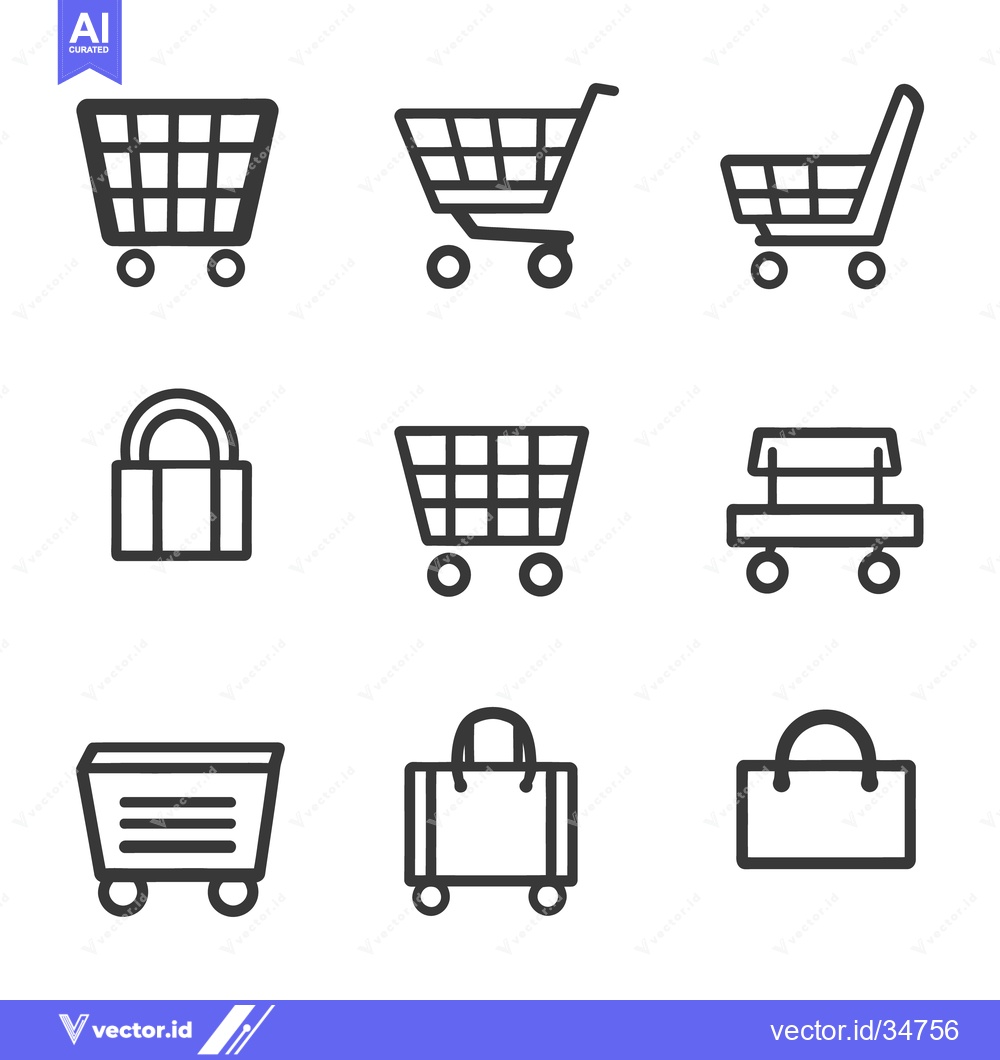 Premium Vector of Several simple shopping carts and other related icons illustrated in b