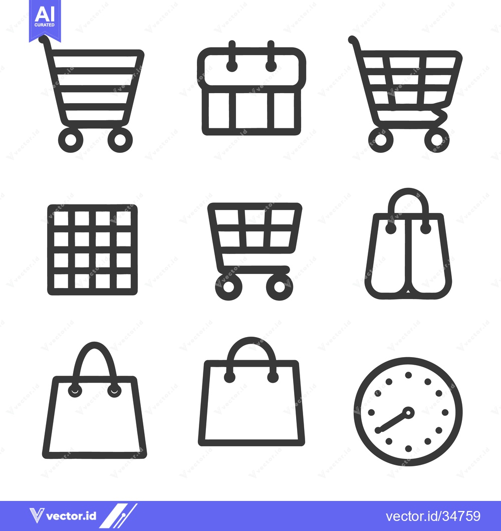 Premium Vector dari Nine black and white icons representing shopping and time elements