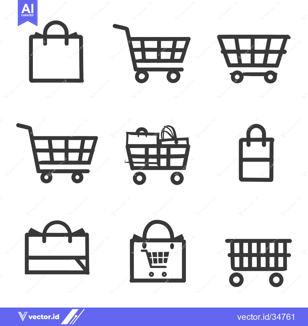 Premium Vector of Graphic depiction of shopping carts and paper bags in various arrangem