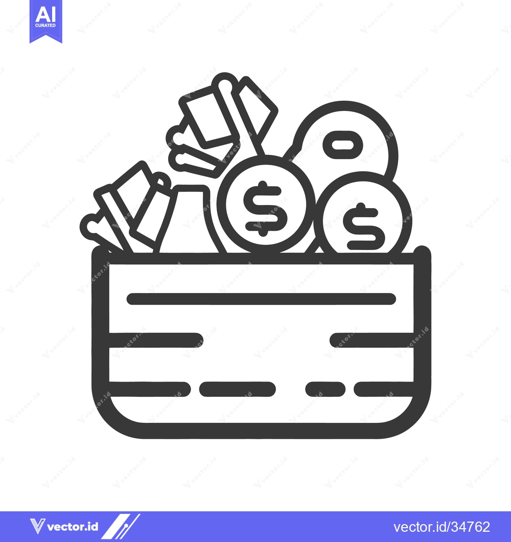 Premium Vector dari A wallet overflowing with coins and small abstract objects