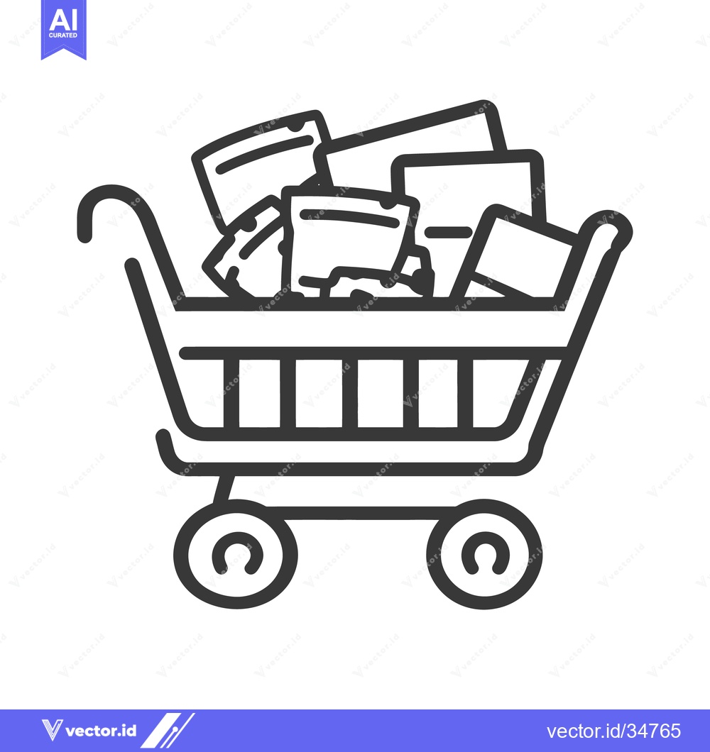 Premium Vector of A shopping cart containing packages and various merchandise items
