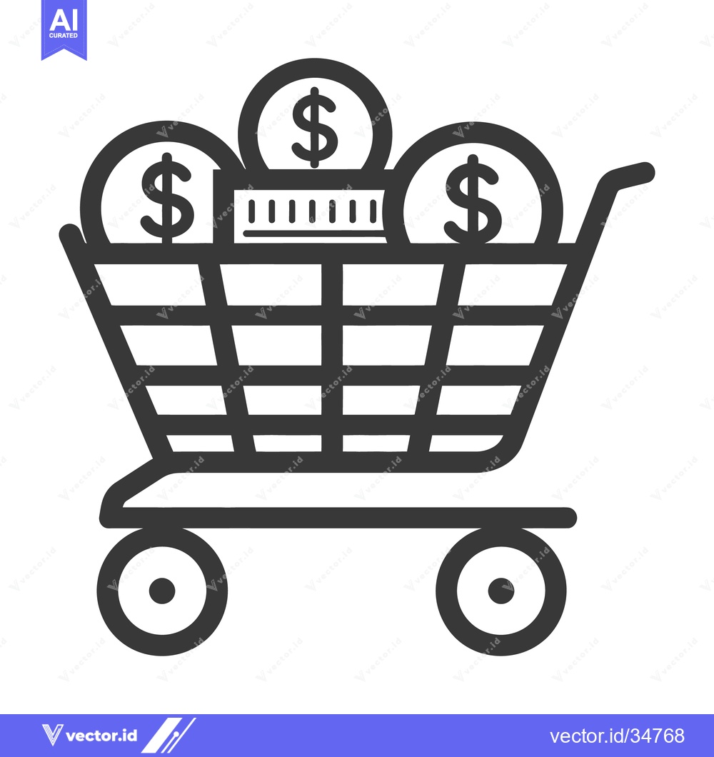 Premium Vector dari A shopping cart filled with currency coins representing wealth
