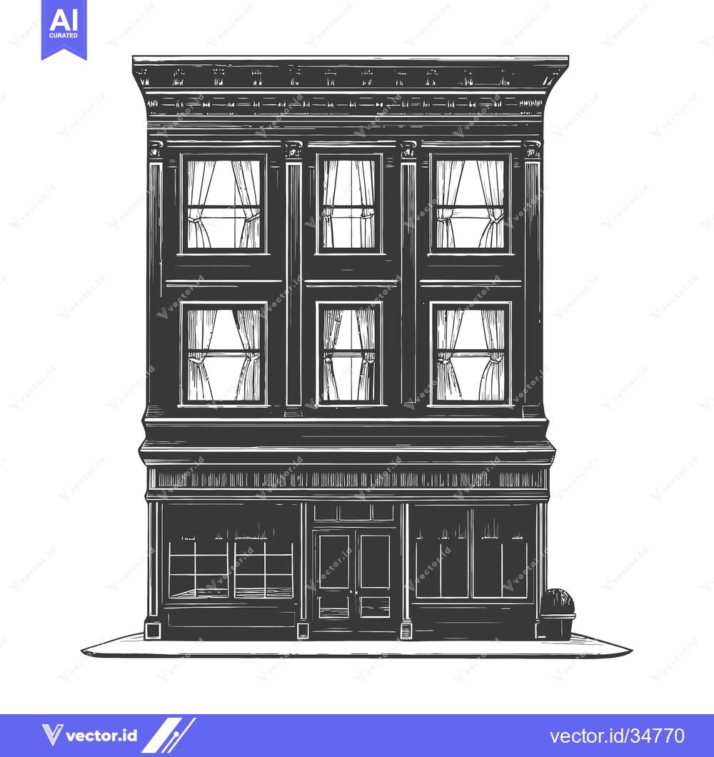 Premium Vector of Classic Building Facade Architectural Sketch Design