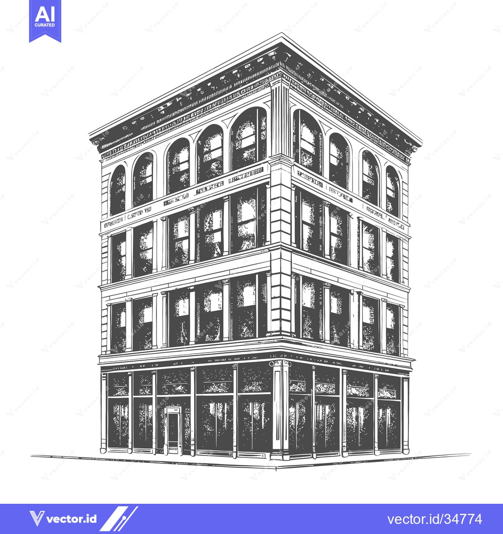 Premium Vector of A Detailed Drawing Of A Classic Corner Building