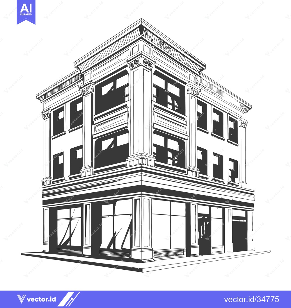 Premium Vector of Elegant Corner Building Architectural Sketch Design