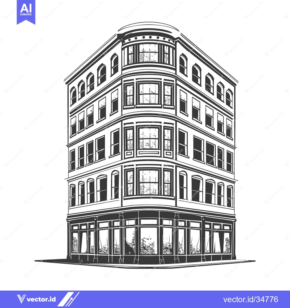 Premium Vector dari A Classic Corner Building Architectural Illustration