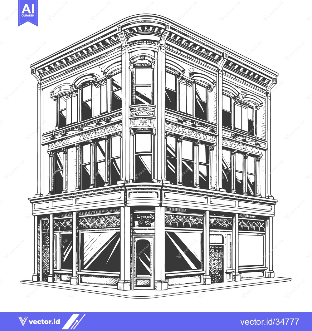 Premium Vector of Elegant Corner Building Architectural Sketch Drawing