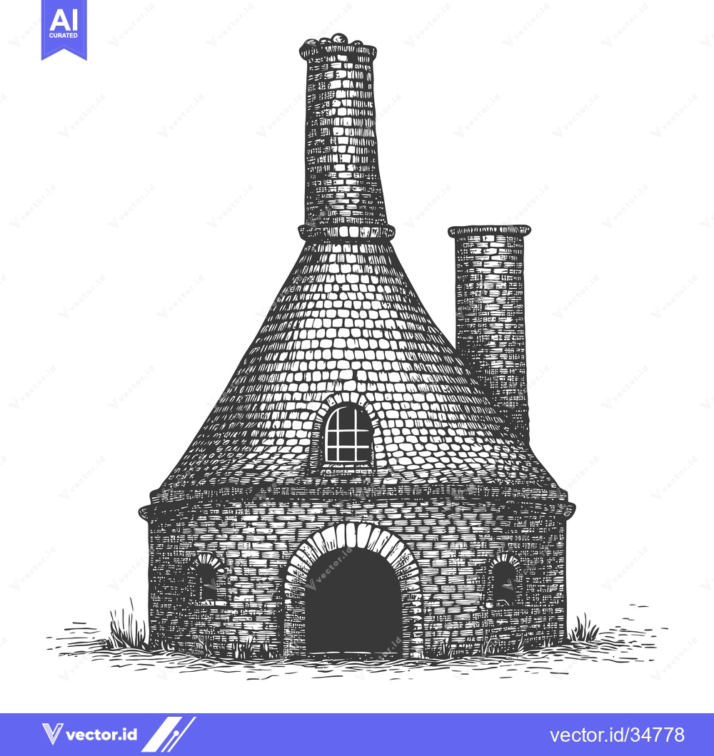 Premium Vector dari A Stone Building With Two Chimneys And An Archway