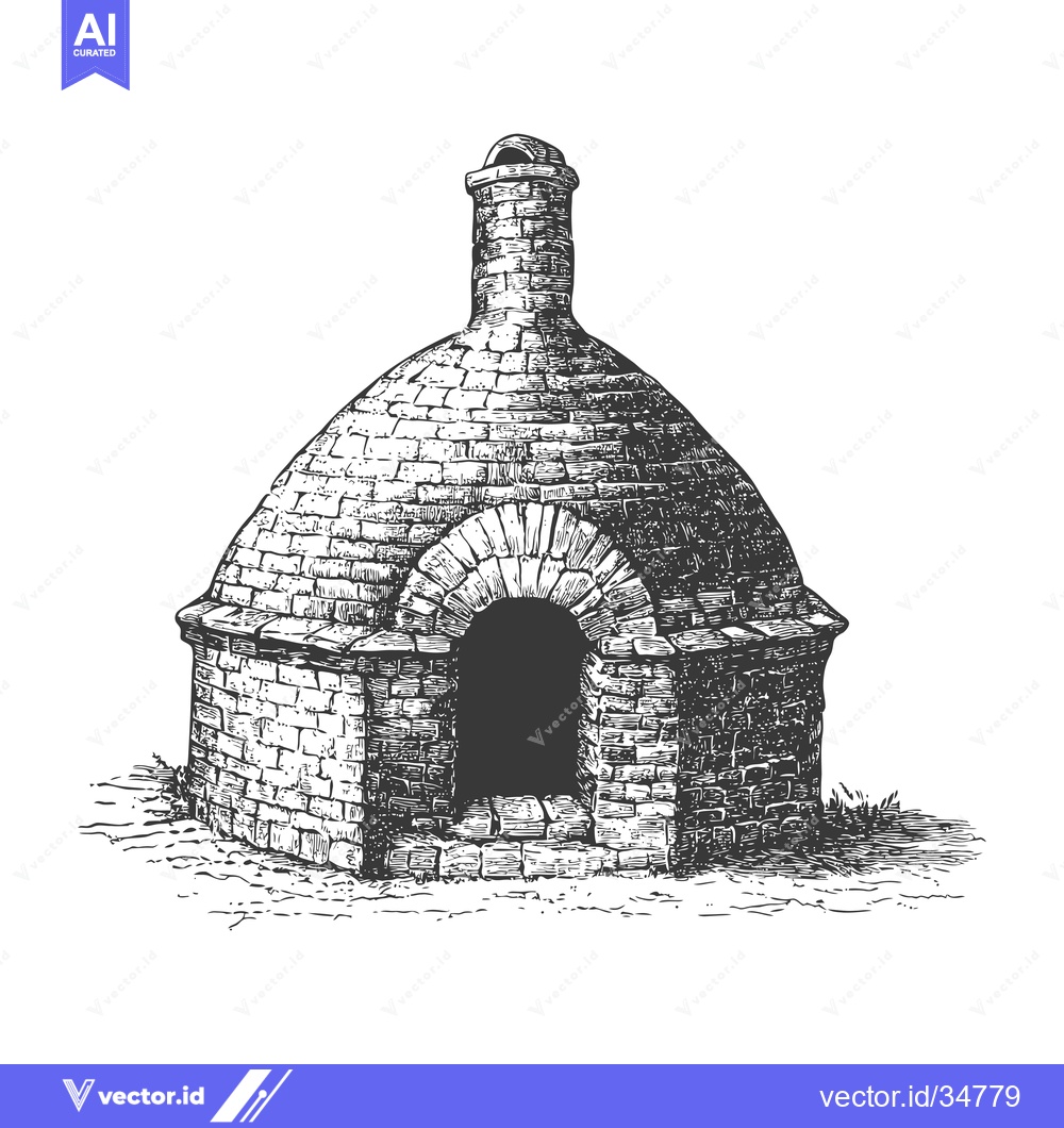 Premium Vector dari A Stone Brick Oven Structure With Chimney