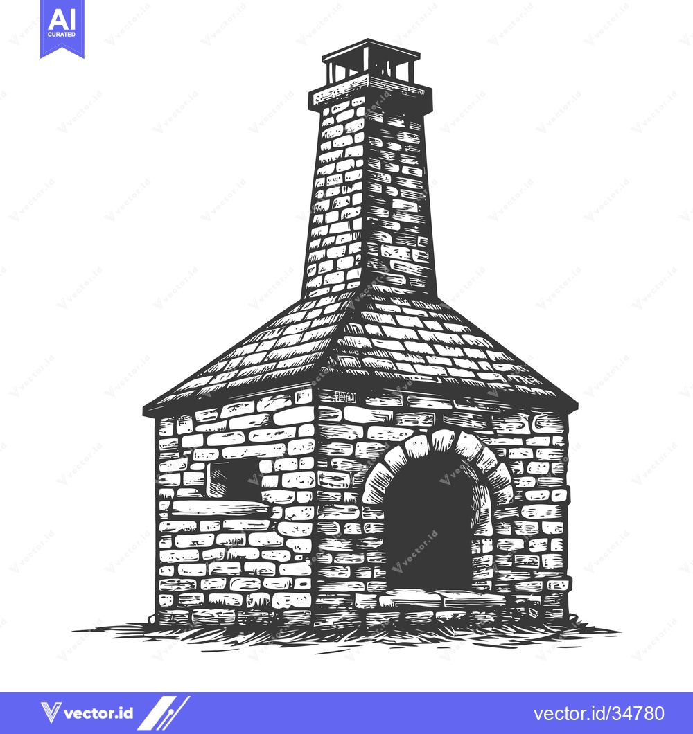 Premium Vector dari Stone Brick Oven With Tall Chimney Structure