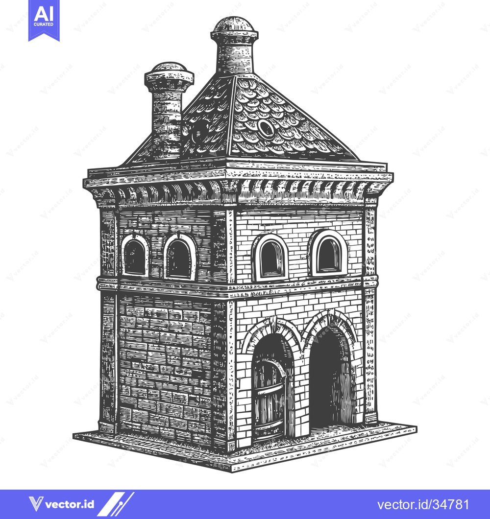 Premium Vector of A Detailed Illustration Of An Old Brick Tower Building