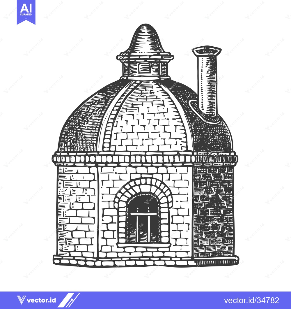 Premium Vector dari A brick building with a domed roof and chimney