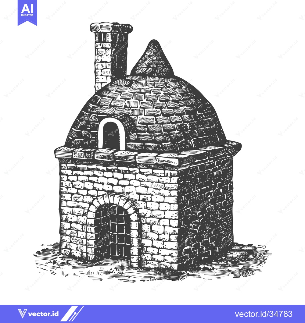 Premium Vector dari Stone Brick Oven Building With Chimney And Door