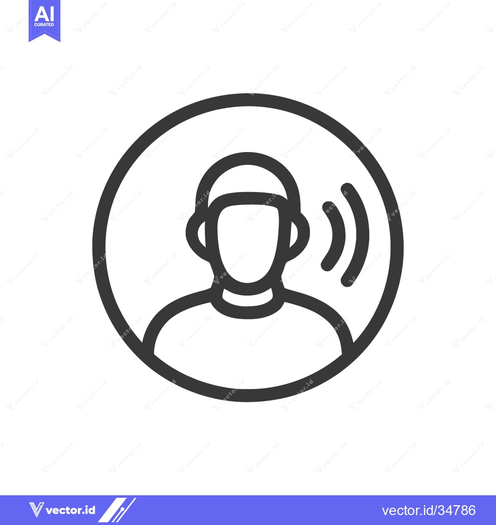 Premium Vector of Person with Headphones Icon in Circle, Sound Waves, Minimalist Design