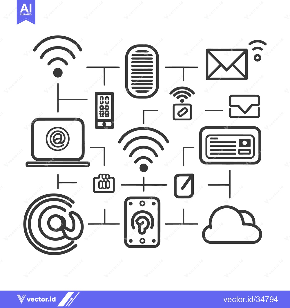 Premium Vector dari Simple outline illustration depicts network information connections an