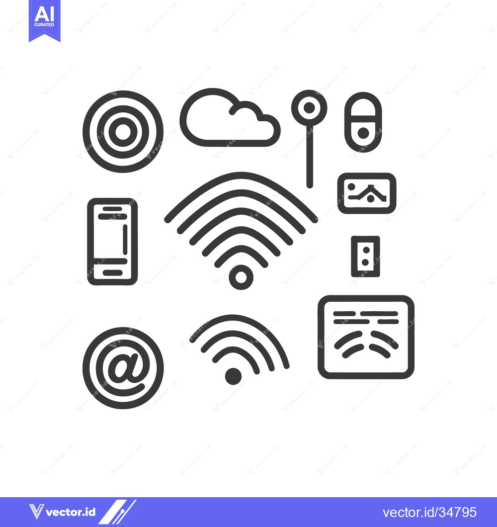 Premium Vector dari Simple black outline illustrations depicting various technology relate