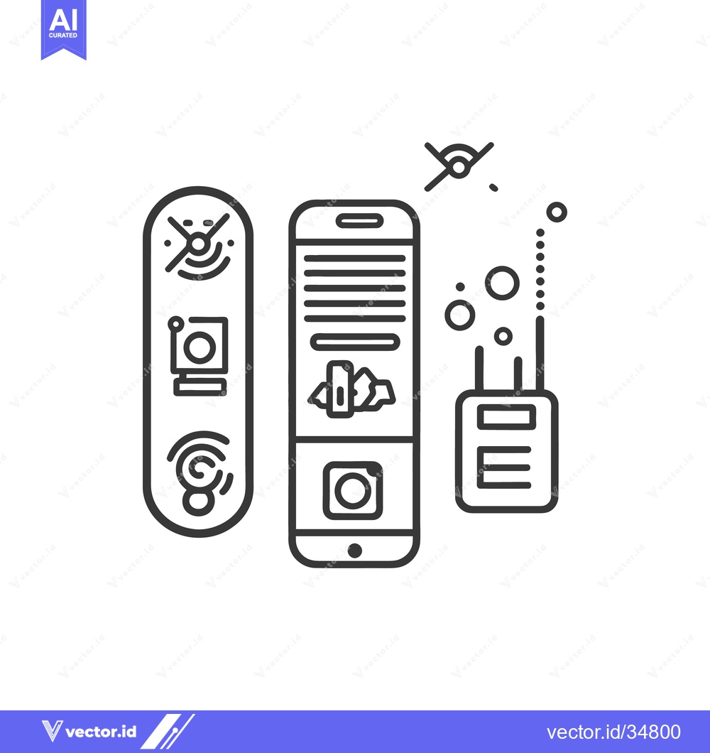 Premium Vector dari Black and white line art of technological devices and icons